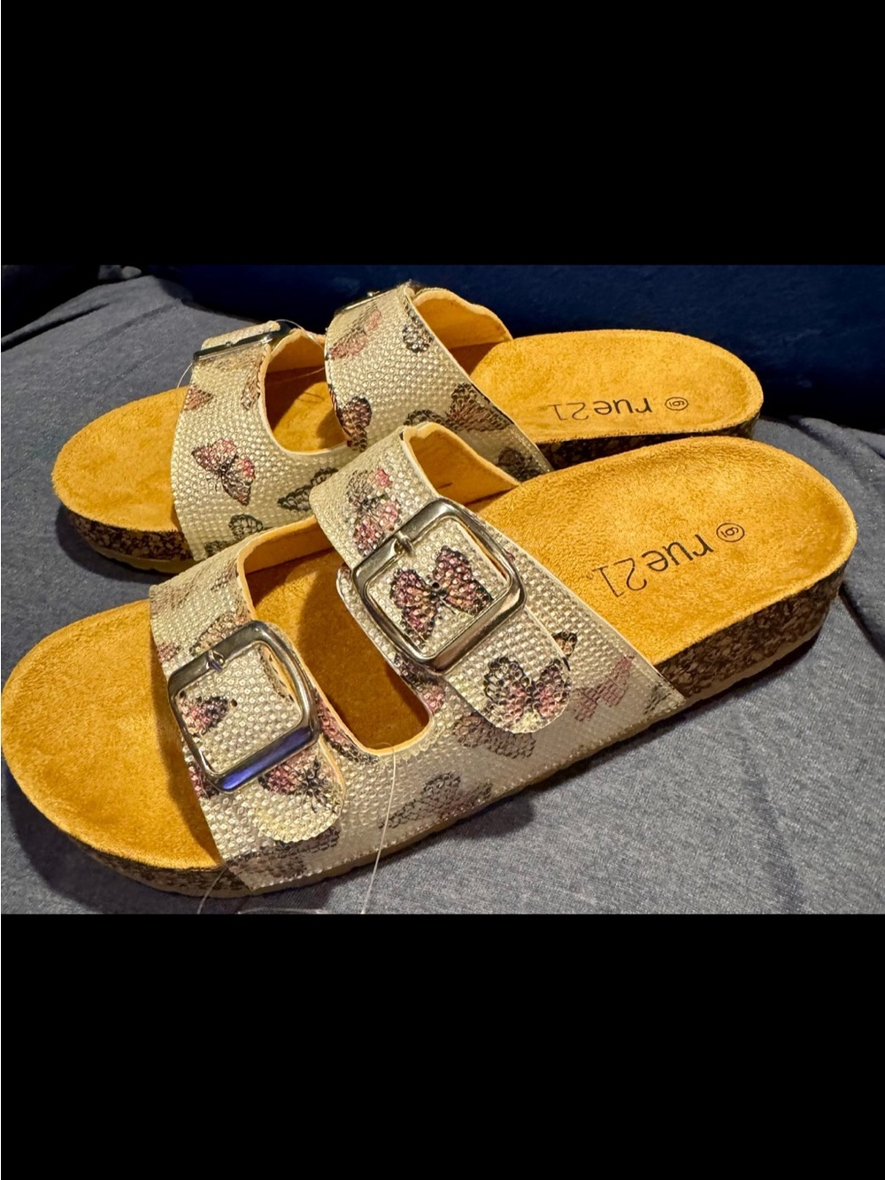 Ladies Butterfly Print Double-Buckle Sandals in Tan Rue 21